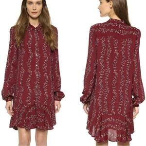 Free people maroon button front dress floral print boho holiday